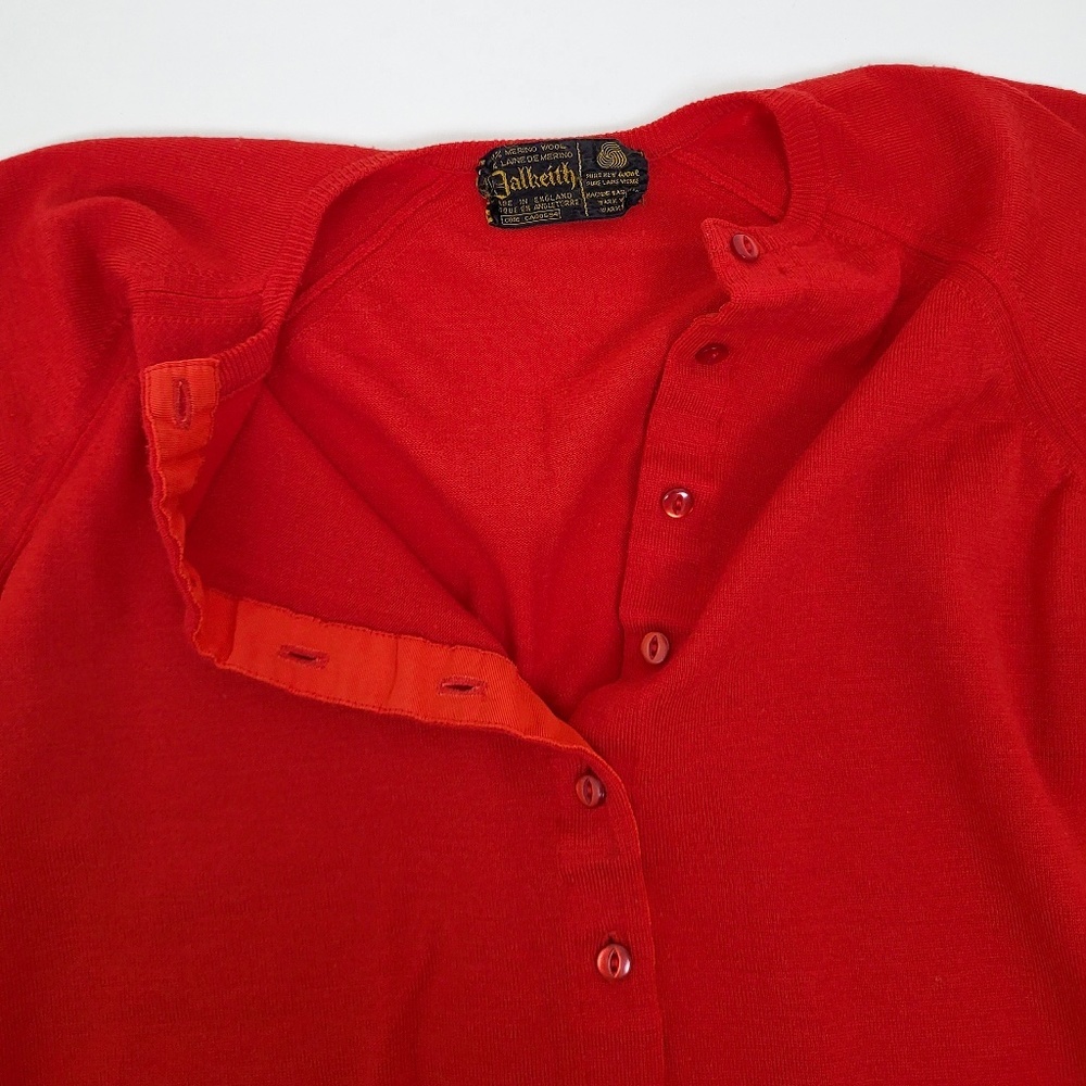 60’s Merino Wool Knit Cardigan Fitted Vintage 3/4 sleeve button down up - Picture 4 of 13